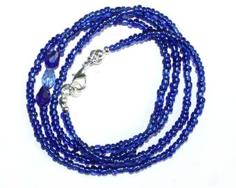 Waist Beads with Silver Lobster Clasp Royal Blue 3 mm Glass Beads with Multi-faceted Bead Accents