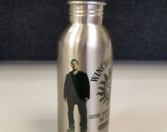 SAMPLE ( 50% OFF! ) Supernatural Inspired 600ml (20oz) Stainless Steel Water Bottle with Straw Flip Top!