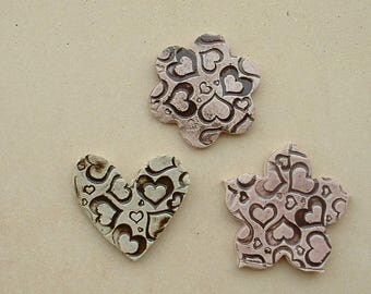 3 cabochons 4cm ceramic glazed for your creations