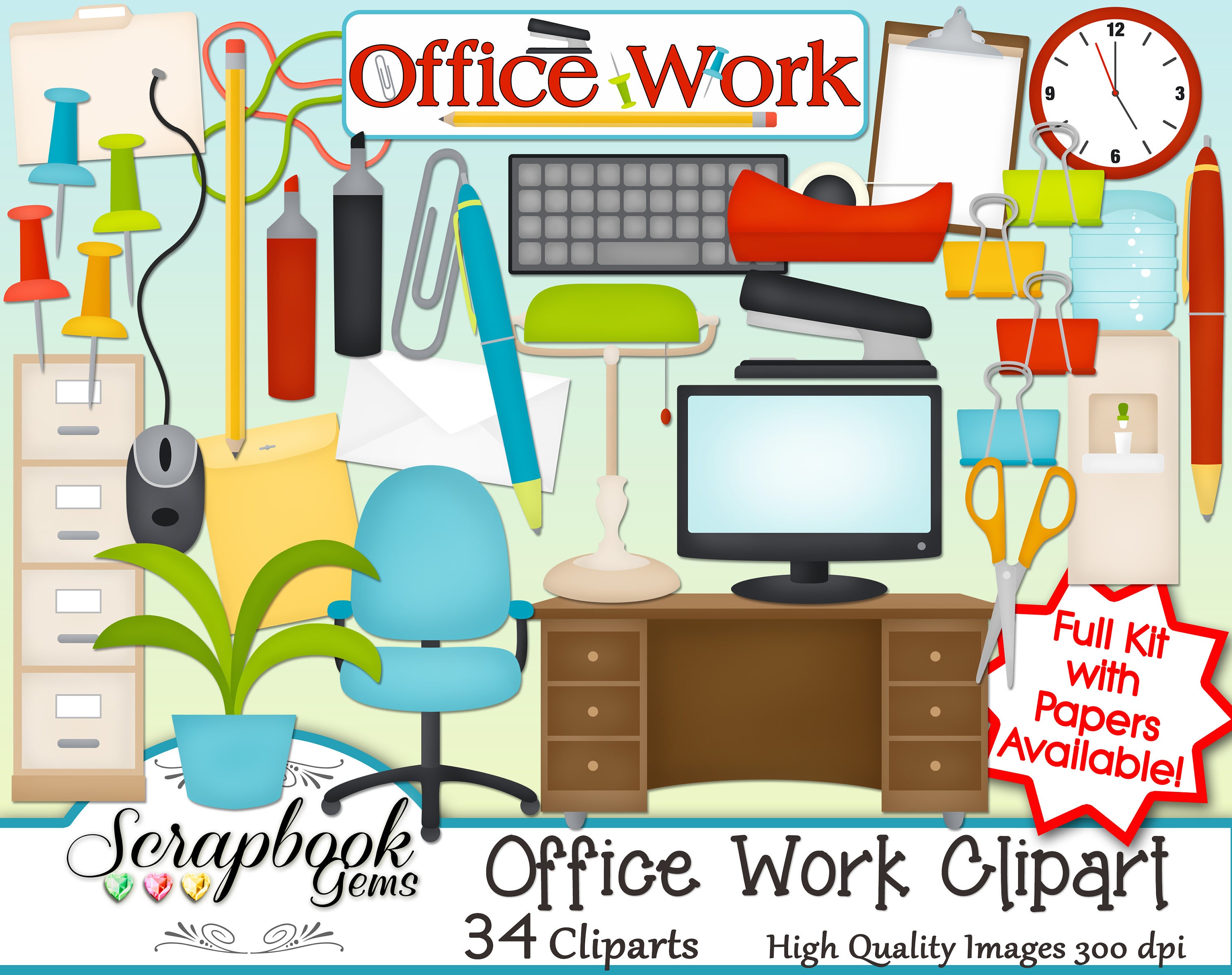  OFFICE  WORK Clipart  34 png Clipart  files Instant Download
