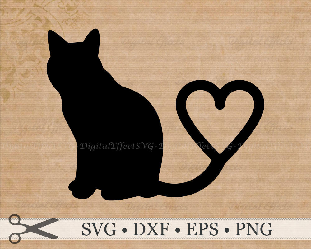 Download CAT SVG File CAT Silhouette Svg Png Dxf Eps Cat Heart