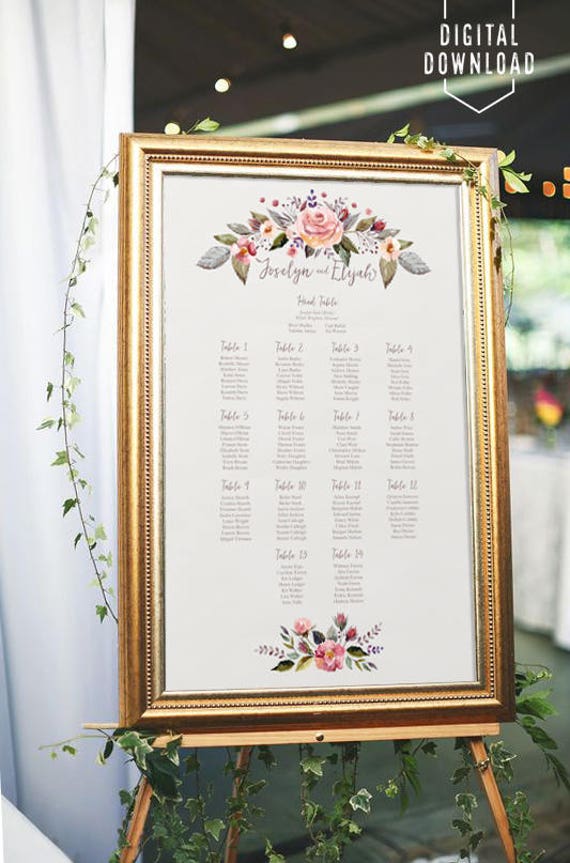 floral wedding seating chart printable seating chart wedding