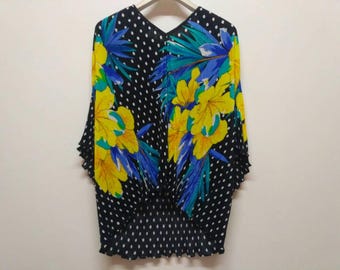 Vintage Virginie Paris Floral Print Women Blouse Dress