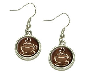 Coffee Cup Dangling Drop Charm Earrings