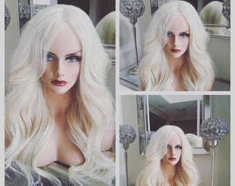 European Human Hair Wig / Platinum blonde Luxury Quality / Re-usuable guaranteed 2 - 4 years