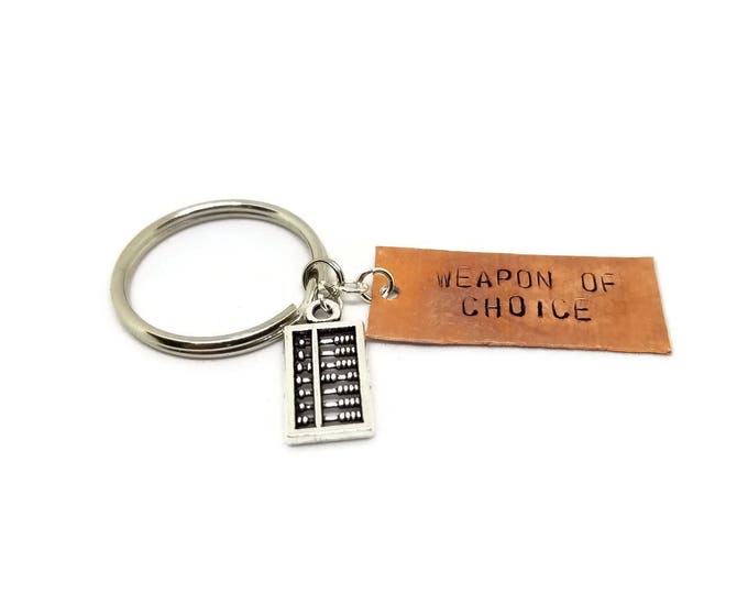 Weapon of Choice Hand Stamped Copper Key Chain, Abacus Charm Keychain, Math Gift, Gift for Nerd, Mathlete Keychain, Unique Birthday Gift