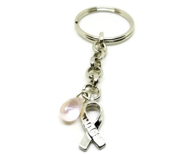 Breast Cancer Awareness Key Chain, Pink Ribbon Key Chain, Awareness Key Chain, Unique Birthday Gift, Pink Beaded Keychain
