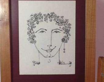 Hombre joven 11,dibujo hecho a mano con tinta negra sobre papel sin ácido