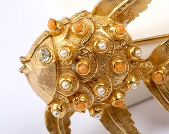 Hattie Carnegie Fish Brooch, Vintage 1950s