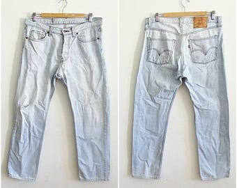 Mens Levis 501 W36 stonewash jeans straight fit leg bleached denim ripped jeans Vintage Levis size Large W36 L36