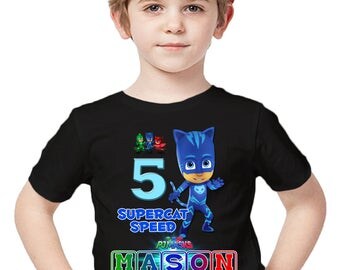 Customized PJ Masks Shirt Add Name & Age Custom Catboy Birthday Party Tee