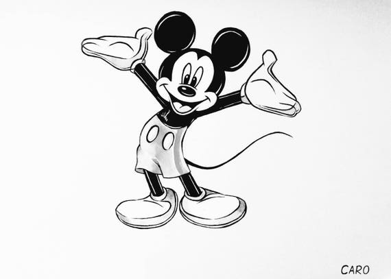 Mickey Mouse Black & White Drawing