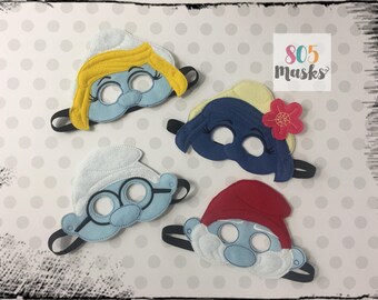 Smurfs Smurf Inspired Masks, Kids Masks, Kids Costume, Smurfette Mask, Papa Smurf Mask, Brainy Smurf Mask, Smurf Birthday, Halloween Masks