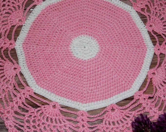 Cotton doily pink sunflower ornaments crochet lace doily pink doily crocheted decoration crochet table decor decorative crochet