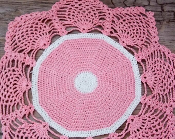Coton doily pink sunflower ornaments crochet lace doily pink doily crocheted decoration crochet table decor decorative crochet