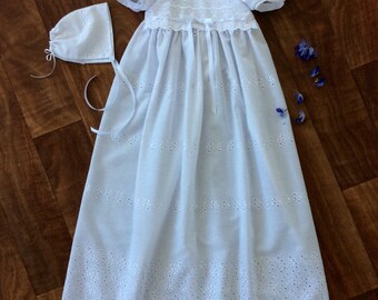 Broderie Anglaise Christening Gown. Long Baptism Dress, NamingGown.