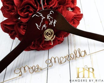 Beauty and the Beast Hanger, Princess Hanger, Disney Hanger, Custom Hanger, Bridal Hanger, Belle Hanger, Name Hanger, Mrs Hanger