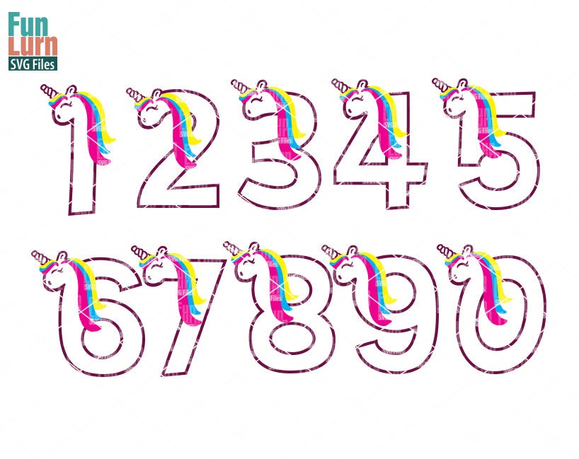 Download Unicorn Numbers SVG, Bundle, Birthday numbers, Rainbow ...