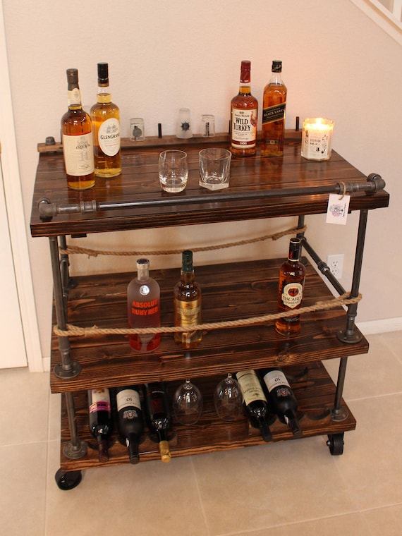 For Michael Custom Rustic Bar Cart Industrial Pipe & Wood