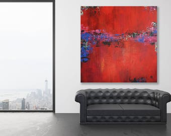 Large Red Abstract Painting / Colorful Original Art / Texture Painting / Red Abstract Art / Colorful Abstract Art . Oversized Painting