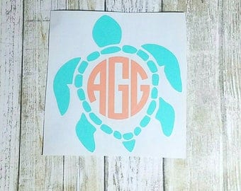 Sea Turtle Vinyl Monogram - Turtle Monogram - Monogram Decal - Summer Decal - Car Decal - Mug Decal - Tumbler Decal