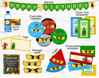 Ninjago party supplies Ninjago banner Ninjago party favors Printable digital files