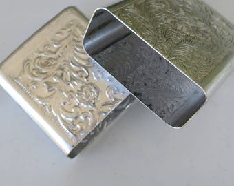 Floral Etched cigarette case//Aluminum Etched case//Woman's Cigarette case//1980's case// C.A.A.L.P.China