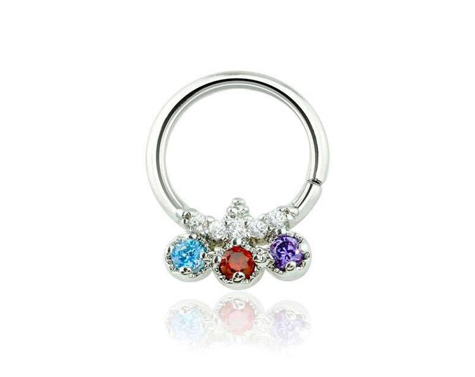 Trilink Design Multi Colored CZ 316L Surgical Steel Septum Ring