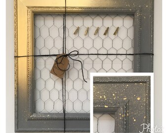 Chicken Wire Memo Board in Upcycled Distressed Graffiti Frame