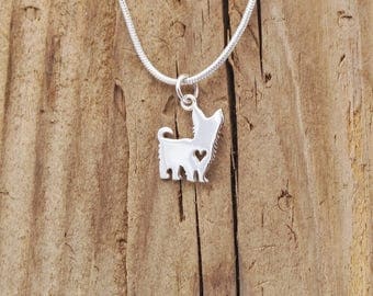 Sterling Silver Tiny Scottie Dog Heart Charm Pendant Terrier Necklace Puppy Silhouette