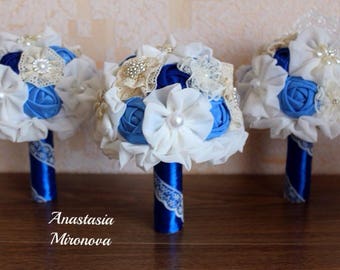 Blue Bridesmaids Bouquets, Brooch Bouquets, Fabric wedding bouquet, Alternative bouquets, Rustic bouquets, Blue Wedding,
