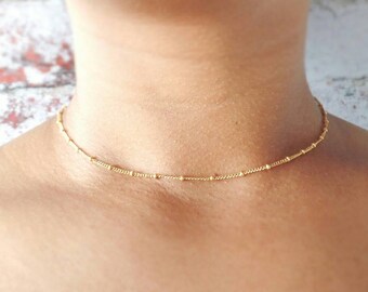 Gold Choker Necklace - Satellite Choker - Gold Filled - Gold Chain - Gold Choker - Dainty Necklace - Layering Necklace - Gift for Her