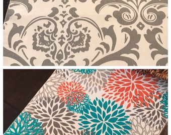 Fall Table Runner | Aqua Teal Table Runner | Gray Table Runner | Orange Gray Teal Tiffanys White Table Runner | 2 in 1