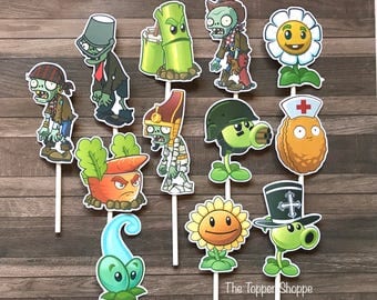 PLANTS VS ZOMBIES Cupcake Toppers / Cake Toppers / Die Cuts / Birthday Party / Decorations / Cake Pops / Supplies / Decor / Scrapbook