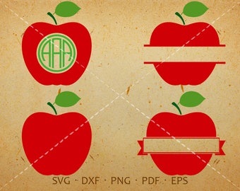 Apple SVG, Apple Monogram SVG with Circle Font, Teacher Clipart Silhouette Cricut Cut Files (svg, dxf, eps, png, pdf)