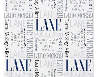 Personalized Baby Blanket Boy, Personalized Swaddle, Monogrammed Baby Blanket, Birth Announcement, Birth Stats Blanket
