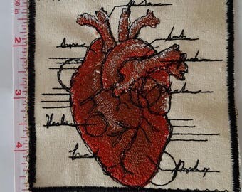 Anatomical heart patch, iron on anatomical heart, iron on heart patch, handmade heart patch, vegan heart, heart badge, handmade patch