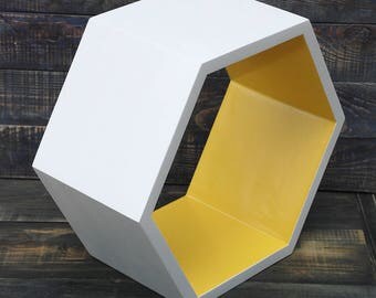 ALL SIZES Wooden hexagone shelves,floating shelve,Deep wooden hexagonal shelf,white yellow hexagon shelves,rustic wall shelves,kids shelves