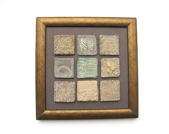 Ceramic Wall sculpture - Ceramic Wall Art – Small Ceramic Tiles Framed – Decorative Ceramics – Contemporary Patina Ceramics History Inspired