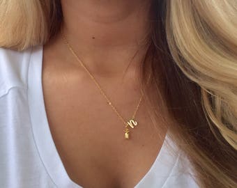 Dainty Necklace, Initial Necklace, Personalized Necklace, Customized Necklace, Pineapple Necklace, Gold Necklace, Cute Necklace