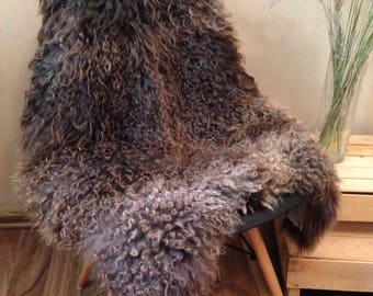 Brown Gotland sheepskin, gotland sheepskin rug, curly sheepskin, brown fur throw, boho home, boho decor