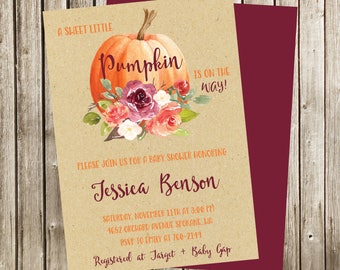 Floral Pumpkin Baby Shower Invitation, Pumpkin Invite, Autumn Invitation, Fall Floral Invitation, Digital Invitation