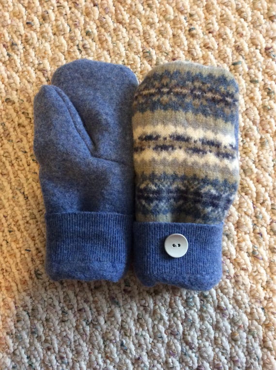 Items similar to Blue, Green, White and Gray Upcycled Wool Mittens on Etsy