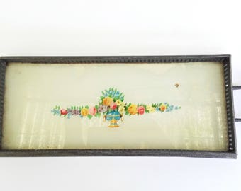 Vintage Metal and Glass Serving Plate 1930's, Glass and Metal Tray