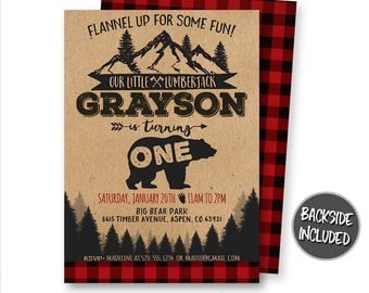 Lumberjack Invitation, Lumberjack Birthday Invitation, Bear Invitation, Red Flannel Invitation, Forest, Invites, Personalized, Printables