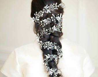 Extra Long Hair Vine Bridal Headpiece Bridal Hair Vine Wedding Headpiece Wedding Headband Hair vines Hair vine Wedding hair Quartz crown