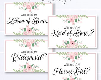 Will You Be My Bridesmaid Printable Card Set, Bridal Proposal, Instant Download, Wedding Card Set, Maid Of Honor Card, Bridesmaid Card