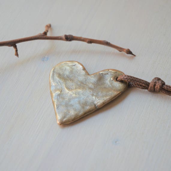 Bronze heart pendant. Big heart in bronze. Hand made bronze
