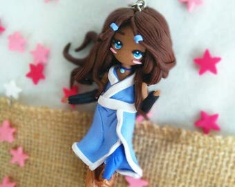 Pendant Inspired Katara, The legend of Aang, Airbender, polymer clay doll, polymer clay figures, polymer clay figurine