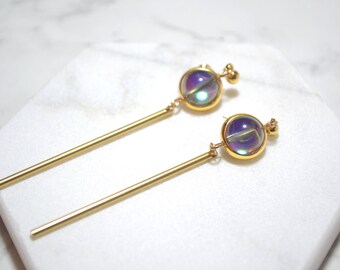 Rainbow Moonstone 24k GP dangle earrings